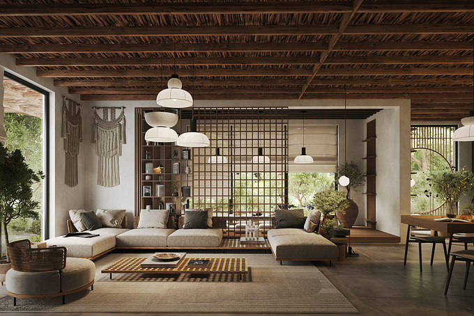 3D visualization of the interior of a private house in Bali