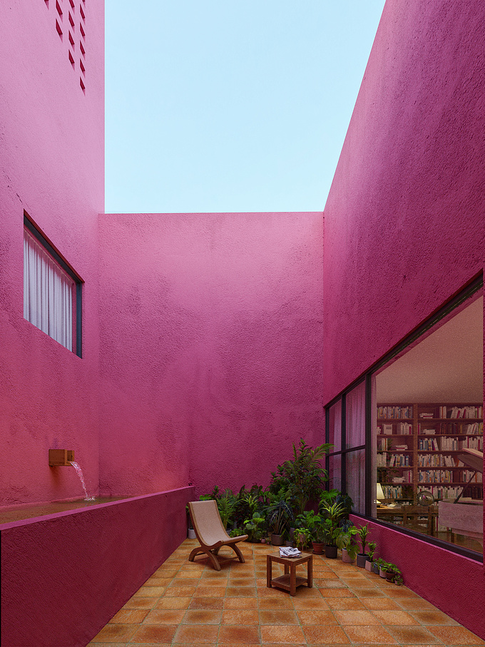 This unbuilt house was envisioned as a private residence, reflecting Barragán's signature style of minimalist forms, bold use of color, and the integration of light and shadow. It would have blended harmoniously with the surrounding landscape, creating an intimate, contemplative space. Barragán's design would have prioritized a serene and spiritual atmosphere, which is consistent with his other works.

Although the Menil House was never realized, it remains an important part of Barragán’s legacy.