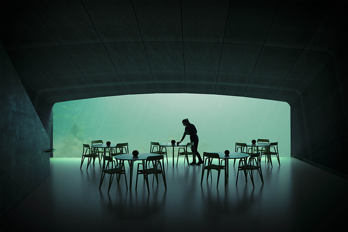 This is my very first 3D project made while studying 3Ds Max and Vray. Designed by Snøhetta, 'Under' is a restaurant five and a half meters below the surface in Norway, exposing you to the wonders beneath the sea. I chose this project because of how the building merges perfectly with the environment besides the underwater illumination that provides a unique touch to the final images. It has been quite challenging and I am very proud of the results and the amount of knowledge I have acquired along this journey.

Credits: Snøhetta, Hamran, Ivar Kvaal and Inger Marie Grini.