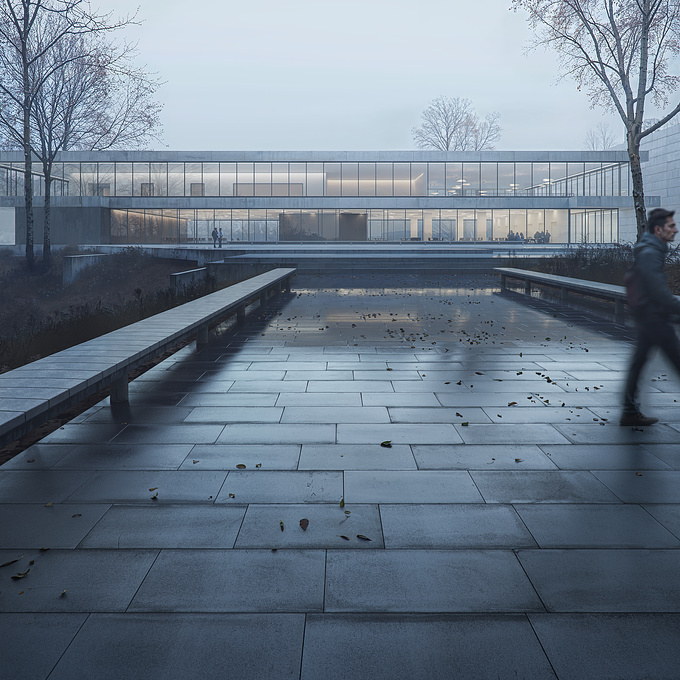 Misty Atrium Walk is a modern space where design and nature come together. On rainy, foggy days, the architecture takes on a whole new character, with glass panels reflecting soft light and the mist creating a calm, almost dreamlike atmosphere.

Whether you're here to admire the structure or simply enjoy the peaceful vibe, this space invites you to slow down and take it all in. Perfect for quiet moments, thoughtful conversations, or just appreciating the beauty of the surroundings.