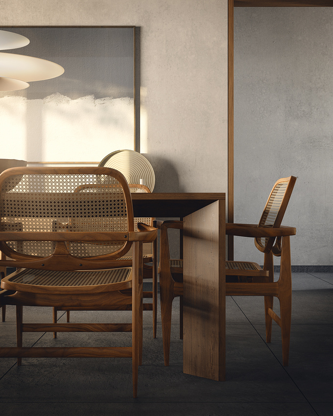 Minimal and warm interior of a dining area for a private residence done for a personal project.