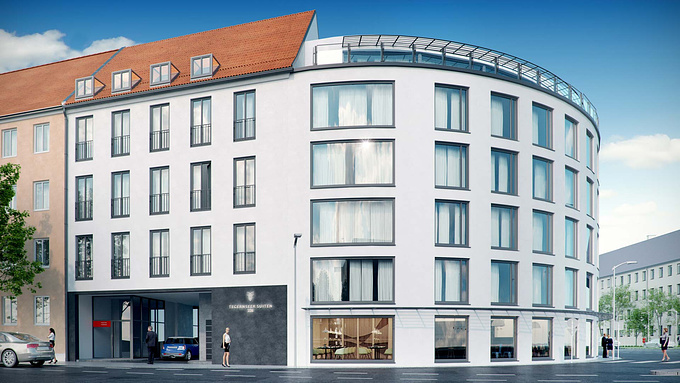 Viscato - http://www.viscato.com
Check out the full project here: http://www.viscato.com/portfolio-posts/residential-building-in-munich-3d-architectural-visualizations/


The project above presents a 3D visualization of a residential building in Munich. Munich is a historical city. Its architecture is a blend of baroque, neo-classical and neo-medieval architecture with contemporary design. This is due to its rich architectural history. After The second World War, the city was almost completely destroyed. It was rebuilt focusing on the vintage styles listed above, but reconstructing residential areas with, at the time, modern multi-family architecture.

That’s where our 3d visualisation comes in. The renders display a contemporary building that despite its modern style, fits in the classical surroundings due to its old-fashioned elements. This fusion of classical and modern is then accented with subtle green areas. The building is located on a semicircular intersection, adjusting its shape to the street. One of the staples of modern architecture is the incorporation of large, simple windows located on the entire semicircular face of the building. The architectural renders also include an enclosed plaza in the middle, providing residents with a relaxing view of a recreational green space from their inner windows and balconies. The construction also includes a convenient, large, exterior elevator, which will be useful for residents who are e.g. moving in, carrying groceries or with baby strollers.