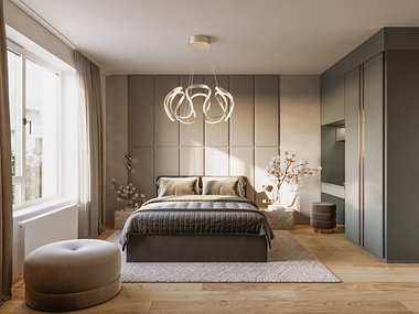 Interior visualizations of a bedroom for the developer project Nová Hrabůvka.