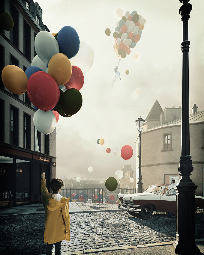 The Red Balloon movie inspirated picture of the big escape from Paris.