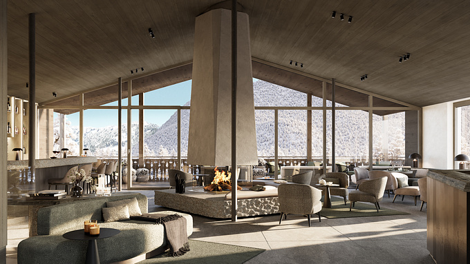 A hybrid system hotel with public spaces overlooking the mountain valley, located in west regions of Austria. 