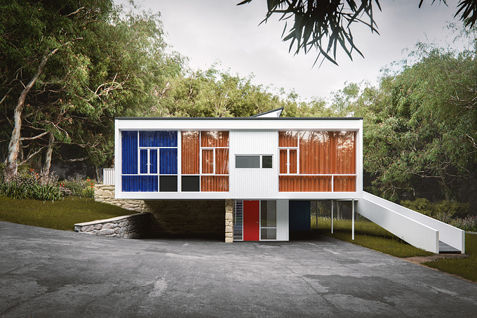 Hi, this is a personal project of the Rose Seidler House, located in Australia, a modernist iconic house designed by Harry Seidler.  The house was built in 1948-1950, that's why you will see an old phone and a typewriter machine. 