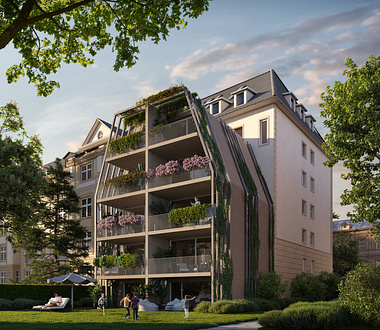 Exterior and interior visualization of a marvelous residential building in Frankfurt