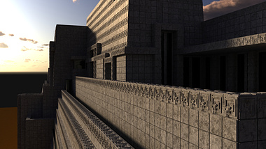 3D Illustration of the "Ennis House - Frank Lloyd Wright" house.