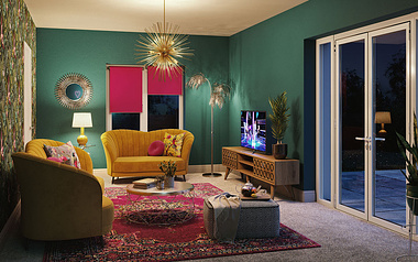 Living room interior visualisation dusk