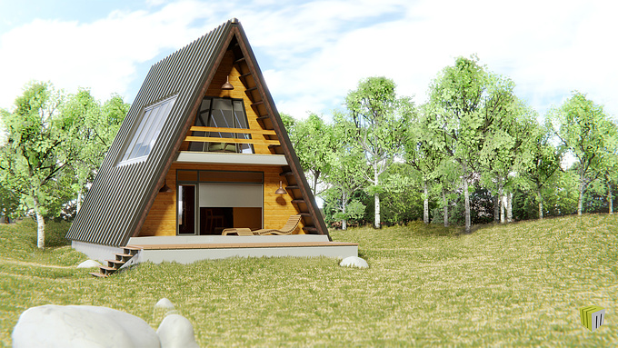 A-frame cottage. Modeled & rendered in Blender/Cycles. Post-prod. with Photoshop.