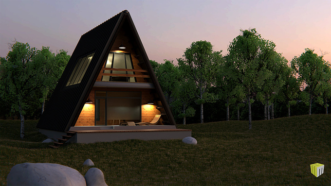 A-frame cottage. Modeled & rendered in Blender/Cycles. Post-prod. with Photoshop.