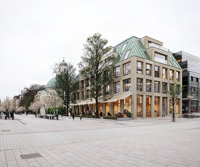 Annex is a competition project located in the Square Market in Turku, Finland. The concept consists of two buildings that fit into the surroundings and refer to the church of St. Alexandra located on the square. 
At this moment, the project has been selected as one of two projects for the next stage.
Project by SARC + SIGGE, Finland
Visualisations by The Tint