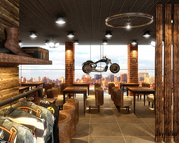 Internal View Of the Bikers Cafe.