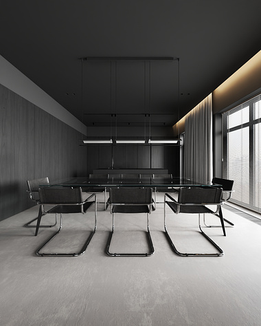 Dark living-dining room design