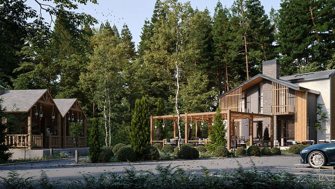 Exterior Visualizations for a modern guesthouse project designed by Libohova Architects.