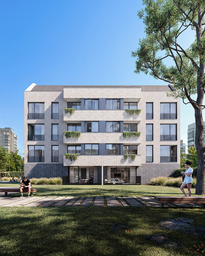 Visuals of Tiergarten Apartments. This complex of buildings, connected by a green area, takes its name from the well-known neighborhood in the city of Berlin. 
By Zimmermann + Heinz Inc.