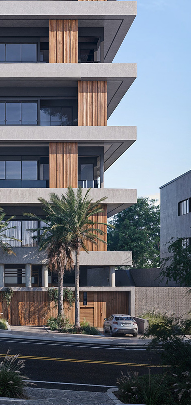 A modern residential building in São Paulo. A perfect harmony of concrete and wood