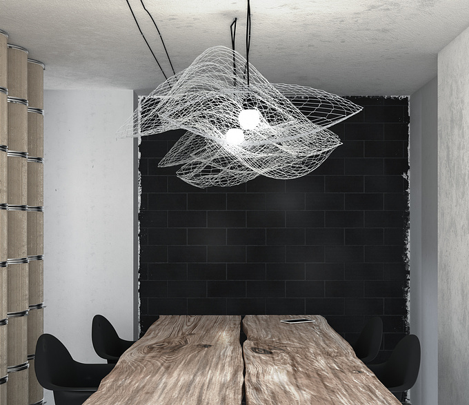 This is my render of meeting room. This interior was designed by FORM Bureau and i was having fun with this project. I decided to make my own material of old corrugated paper in Substance Designer. It was not so hard and my nodes are very simple, but still i proud with myself. Table was made in Substance Painter from photo of two logs, wich i had found in a random store.