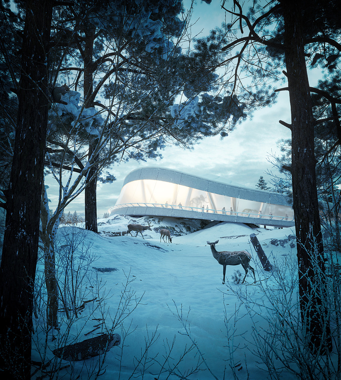 Location: Finland, Lapland

With the arrival of winter, I wanted to make winter art in Full CG.
I decided to combine the magnificent nature of Finland with modern architecture, but at the same time without disturbing the ecosystem of nature
3ds Max / Corona Render / Forest Pack / Quixel Megascans / Adobe Photoshop 
The picture was not painted in oil, but with digital "paints" =)))

