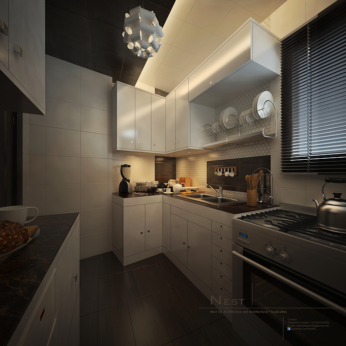 Nest for architecture and architectural visualization - https://www.facebook.com/nest92
Interior design for small kitchen 
software used in visualization : autocad,3dsmax,vray and photoshop.