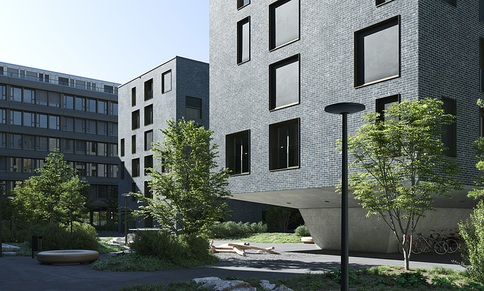 These training visualizations were created to find interesting artistic techniques that help 3d artists achieve realistic results in architectural visualization.

Reference: The photos of Weltpostpark Housing (designed by SSA Architekten) taken by Ruedi Walti.