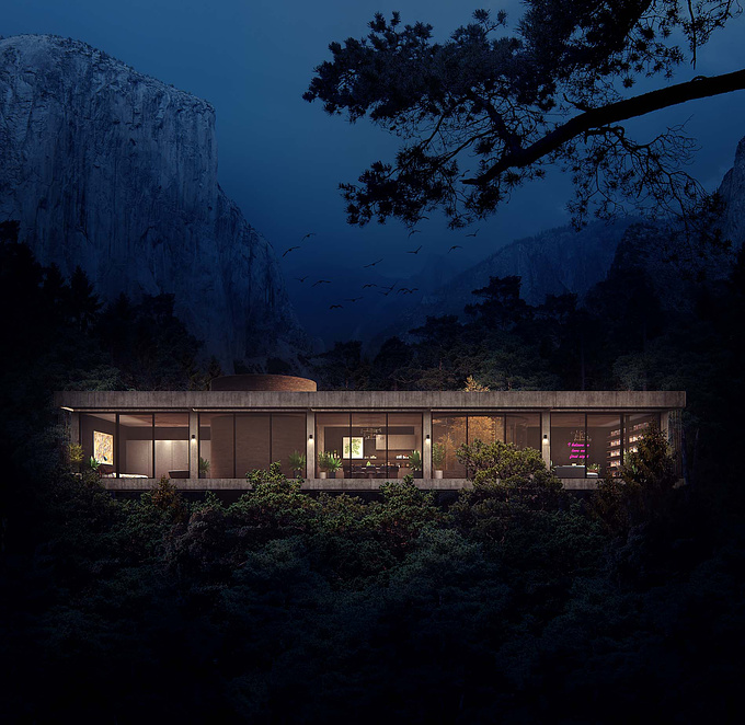 House in the woods is my personal project inspired by contemporary architecture and natural materials.
Silent, cold night, architecture surrounded by nature.