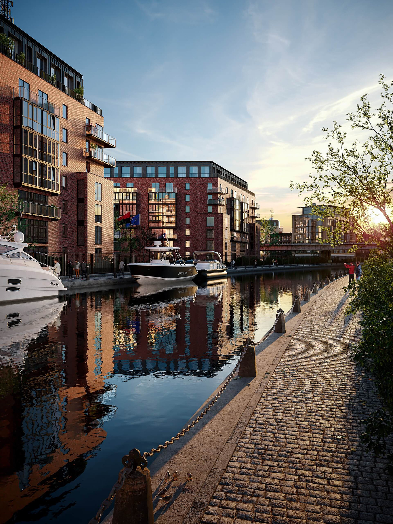 3D Rendering Of A City Street With Waterway | ArchiCGI - CGarchitect ...