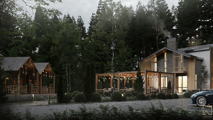 Exterior Visualizations for a modern guesthouse project designed by Libohova Architects.