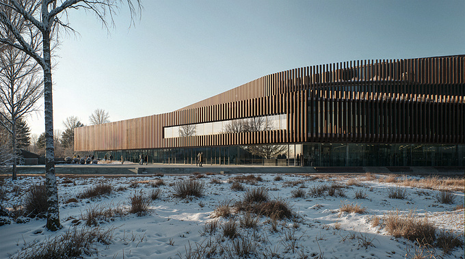 One of our visuals for French architects Atelier Ferret Architectures, as part of their entry to the Trèfle-Blanc ice rink tender.
Titled “The Eagle’s Magic Dome”, the rink is planned for construction by the end of 2028 in Geneva.