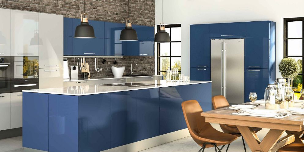 Beautiful parallel Modular kitchen design in blue | Regalo Kitchens ...