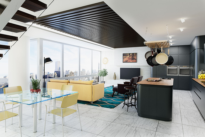Dynamic Concepts - http://www.joelcorrente.com/
An attempt at a high rise kitchen/living room