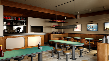 Retro-style burger spot Dallas interior