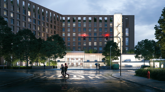 Second take on an old student housing project I worked on. Exploring asphalt textures, wet surfaces and reflection a bit further.