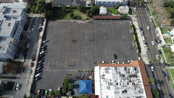 Overlay of new layout for parking and sports areas onto client photo. North Hollywood, CA