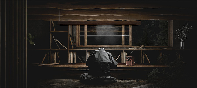 After watching documentary about japan artisans, I wanted to create an archiz artist workshop with my personnal inspiration. 
I've imagine this image to showing how i'm feeling when I work. 
Isolate but with our personnal mood. To me, Japan inspiration, wood and concret.
It's a nice training, I advise all archviz artist to make this exercise...
Enjoy 
Made with Lightwave and Photoshop
