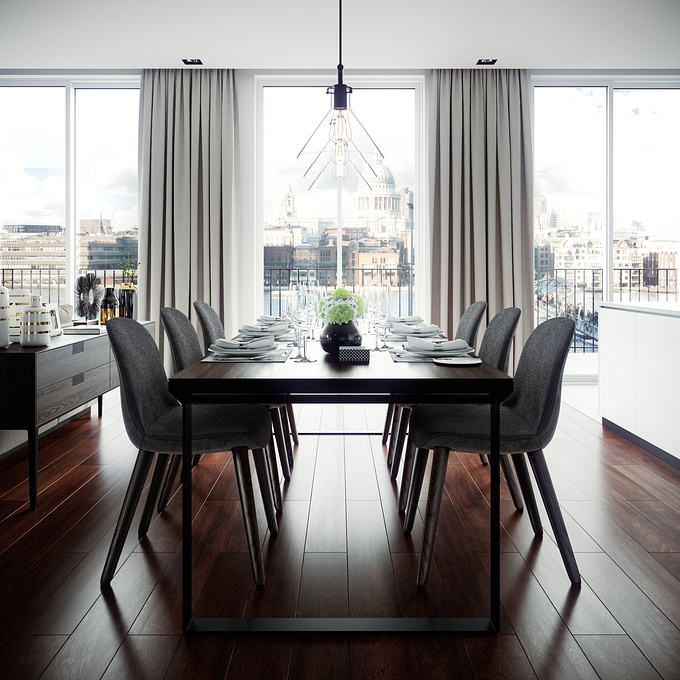 PRESSRENDER - http://www.pressrender.com
The Dining Room Area of a Flat in London's Bankside