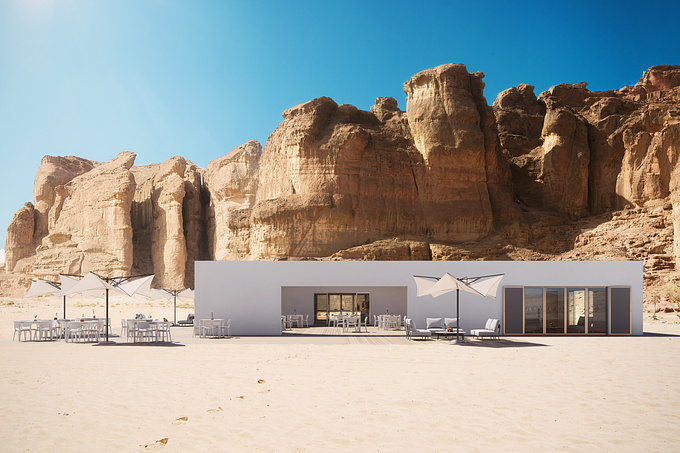 Desert X AlUla designed by KWY.studio is located in AlUla, near Hegra, Saudi Arabia’s first UNESCO World Heritage site, known for its monumental rock-cut tombs.
The Desert X AlUla Visitor Centre, located at the entrance of the Hidden Canyon, offers basic services and a place of respite in the desert, blending architectural design with the natural environment. Its symmetrical and flexible design allows for future adaptability, reflecting inspiration from local architecture and the relationship with nature. The Visitor Centre embodies the harmony between functionality, aesthetics and respect for the natural environment, completing the experience for visitors to Desert X AlUla.