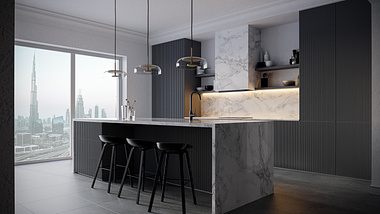 Interior Visualization - Kitchen with Burj Khalifa view