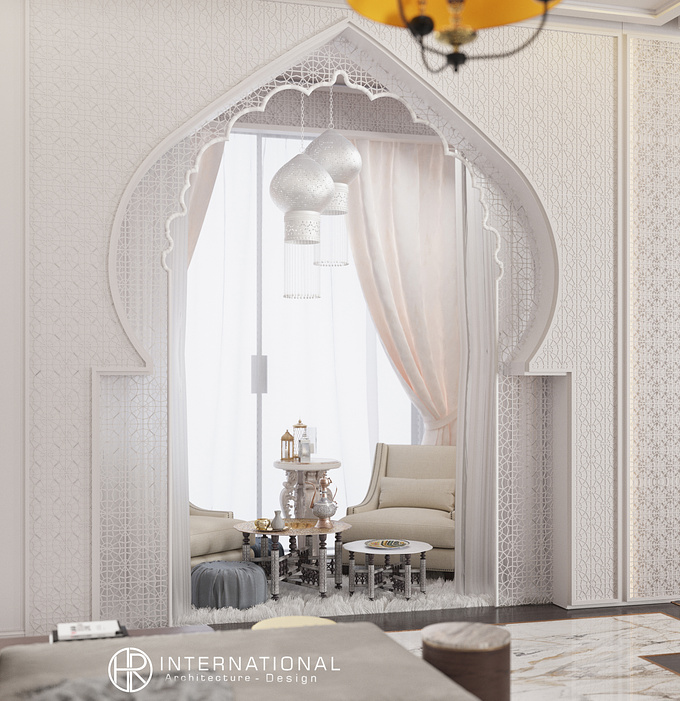 HRarchZ - https://hrarchz.com/portfolio-item/neo-classical-design-for-ground-floor-doha-qatar/
the most difficult part of the ground floor was this small area
the clients gave us reference and asked us to use our creativity
and we didn’t have the time so we tried reflect the Islamic design
in this small zone and made to fit with the rest of the floor design