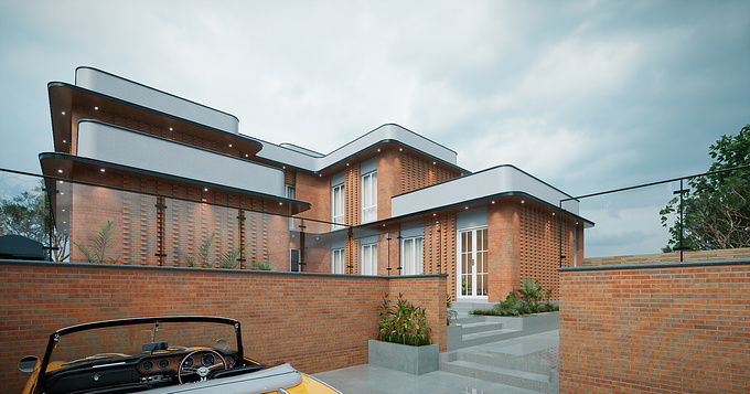 contemporary single family house in brick