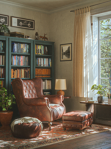 A cozy reading nook with vintage aesthetic