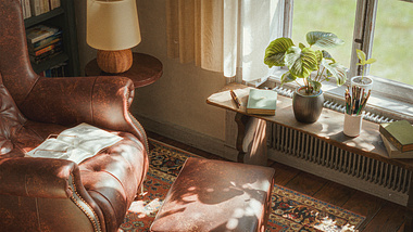 A cozy reading nook with vintage aesthetic