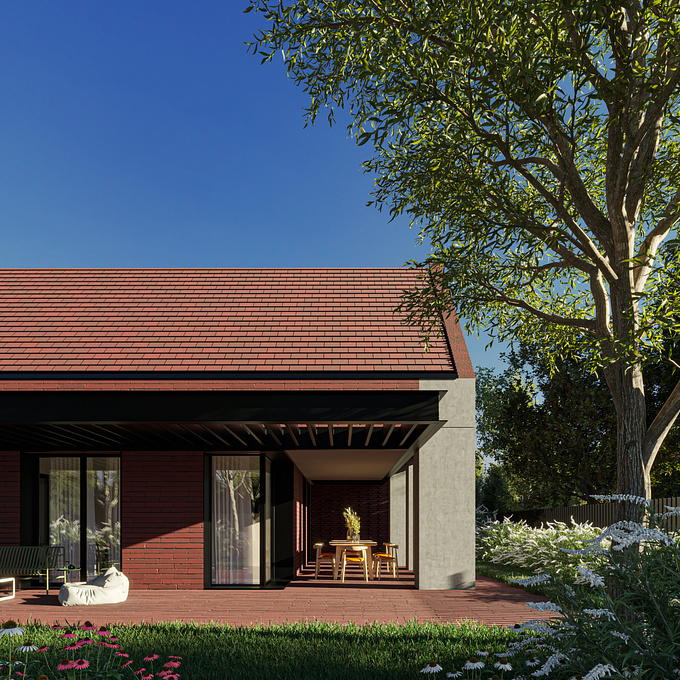 Brick house exterior visualization. 
Architecture by VOUA Arhitectură+Design.