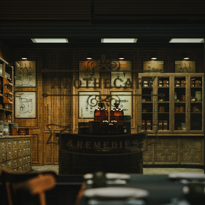 Somewhere inside the Passage des Panoramas from Paris, I modeled this old apothecary. 