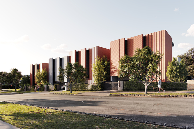 Named after its postcode, and developed by Twenty Co, Ten Twenty One is a boutique townhouse development in Ponsonby.

We were engaged to create marketing renders. Our set shows the dual aspect of the site - one private street edge and the other opening out to the local reserve. the selection of images captures the careful stepping of the units to maintain views and sun to the top floor of the streetside units.

The interiors are a modern interpretation of industrial character. We have chosen contemporary leather and dark timber furniture to give a mid-century flavour to the furnishing.