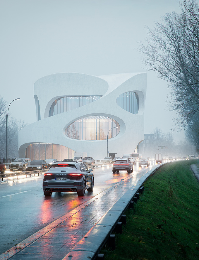 A modern sanctuary emerges through the mist and rain—a canvas of architecture, simplicity, and nature's embrace. The sleek white walls stand in quiet defiance of the storm, reflecting the beauty of minimalism against the moody grey skies.

Sometimes, art isn't just what’s inside—it’s the way a space tells its own story