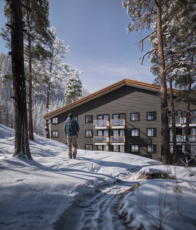 BANFF HOUSING in a snowy atmosphere. This image was created for Therem company. 
software: Corona, photoshop and 3dsmax 