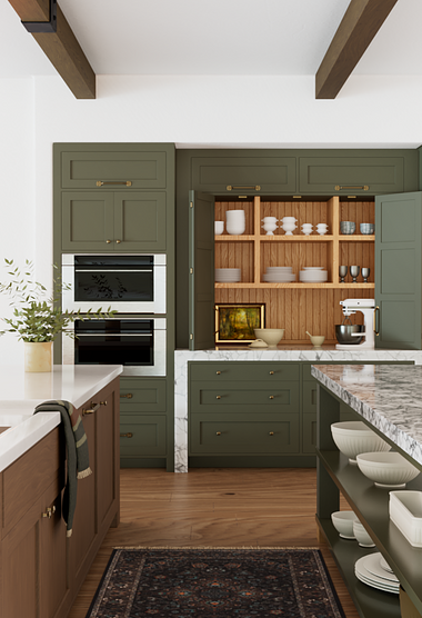 Olive Green and Warm Wood Kitchen