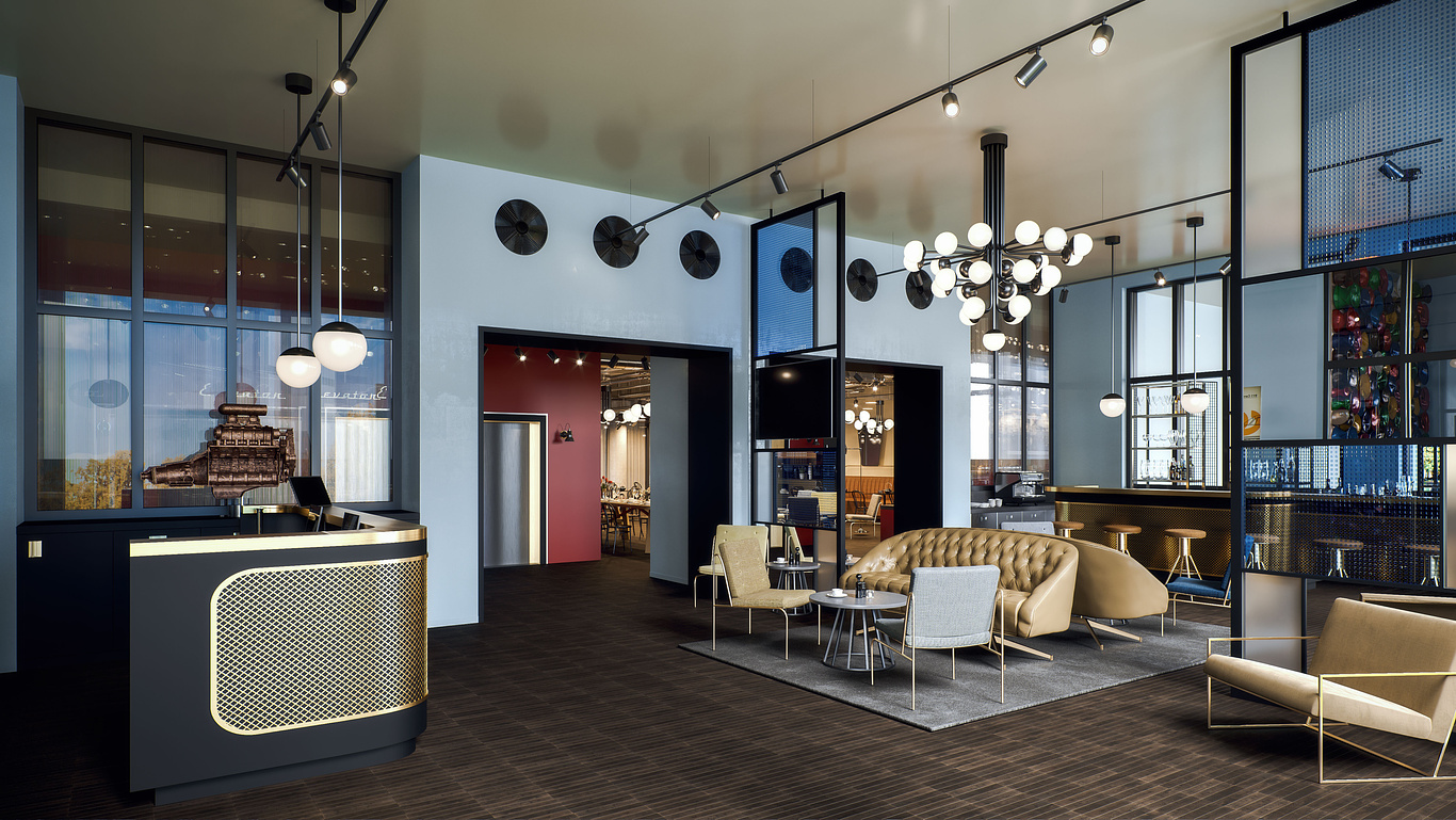 Interior visualizations of the AMERON München Motorworld Hotel | Render