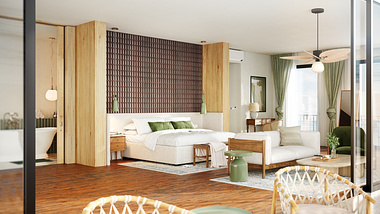 Photorealistic CGI of a Stylish Hotel Room